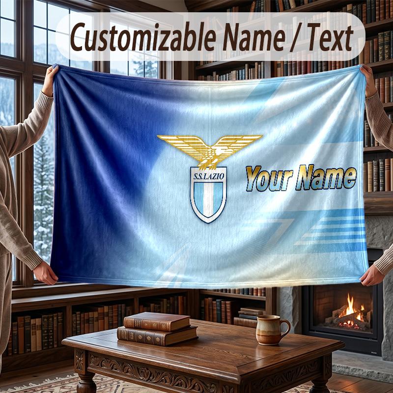 Custom Name Flannel Throw Blanket Lazio FC Pattern Warm Home Decoration