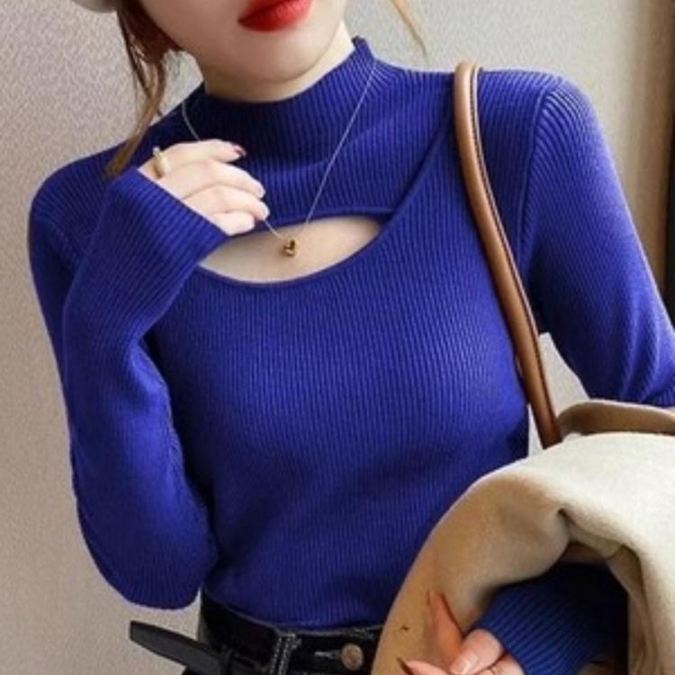 

весна осень водолазка длинный рукав облегающий вязаный джемпер топ женский свитер пуловер однотонный ажурный женские повседневные свитера One Size