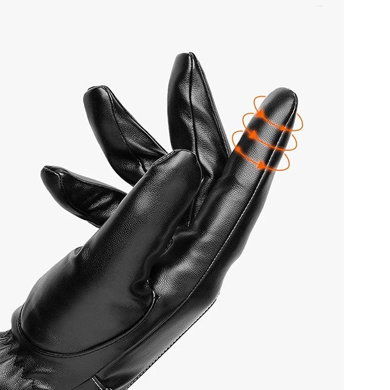 Mănuși din piele PU pentru bărbați, plus mănuși de catifea calde cu ecran tactil, mănuși impermeabile, pantaloni de motocicletă, iarnă, ciclism în aer liber, lavabile