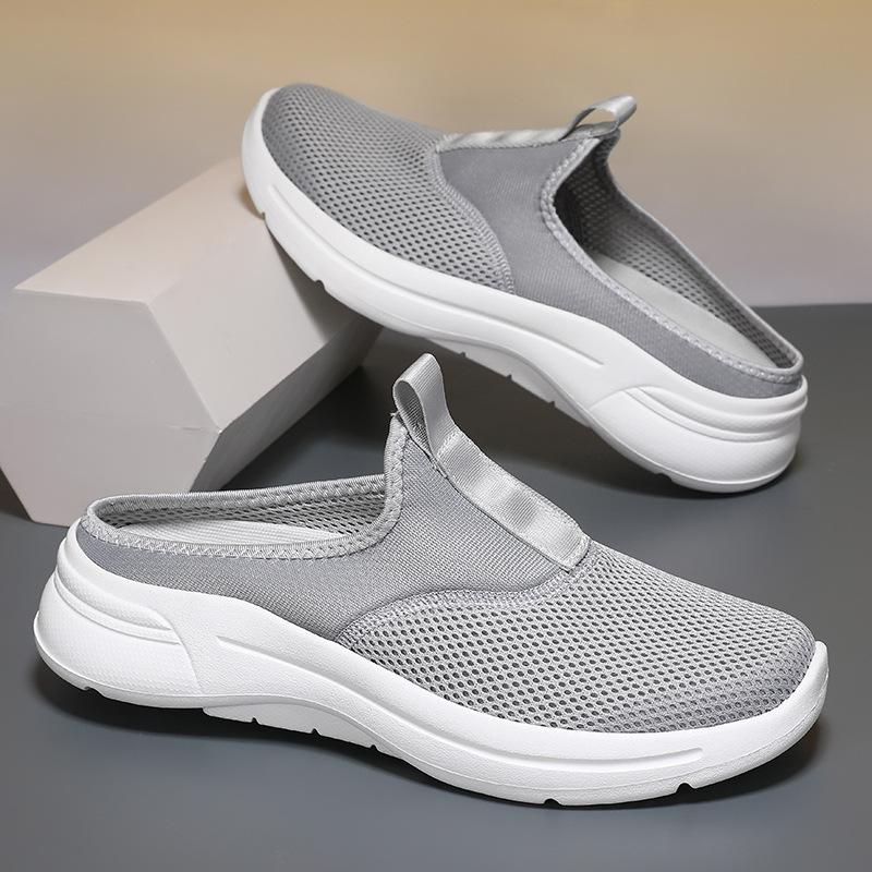 Men Casual Slippers Mesh Slip-On Solid Color Loafers Flat Slippers Summer Couple Shoes Half Slippers Plus Size Sandalias 39-48