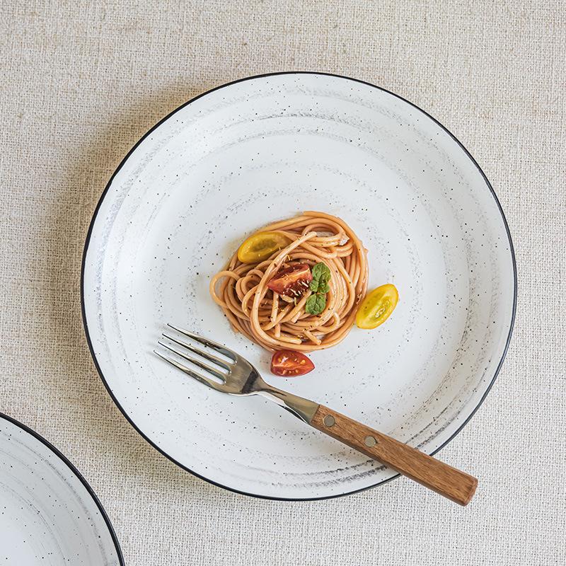 Creative Black Stroke Ceramic Household Large Plate Threaded Spotted Salad Plate Round Pasta Plate Western Restaurant Steak Plate