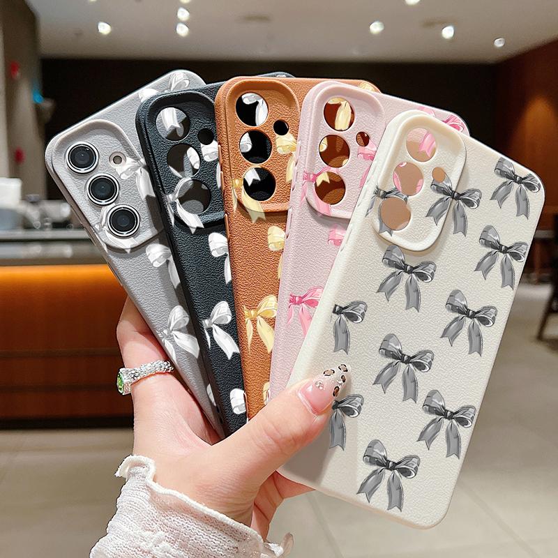 Nárazuvzdorný měkký kryt na telefon s potiskem mašličky pro Samsung S25 S24 FE S23 Ultra S22 A36 A56 A55 A16 A26 A35 Textura kůže TPU Tenký matný nárazník
