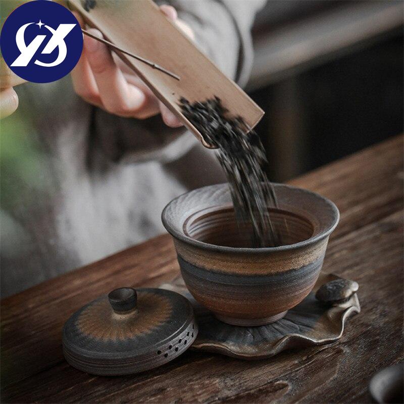 Ceramic Handmade Tea Bowl with Cover Office Teapot Jingdezhen Teacup Pottery Gaiwan Tea Set Drinkware 170ml