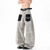 Casual Pants Pocket Jeans Retro Leopard Print Men and Women Street Scimitar Style American Lazy Wide Legs Loose Sticker Cotton