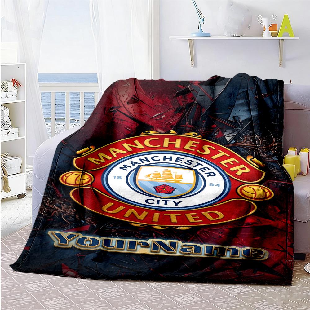 Manchester City Personalized Name Blanket Multi-purpose Customizable Blanket Ultra-Soft Great for Sofa Couch Home Decor Chair Four Seasons Universal