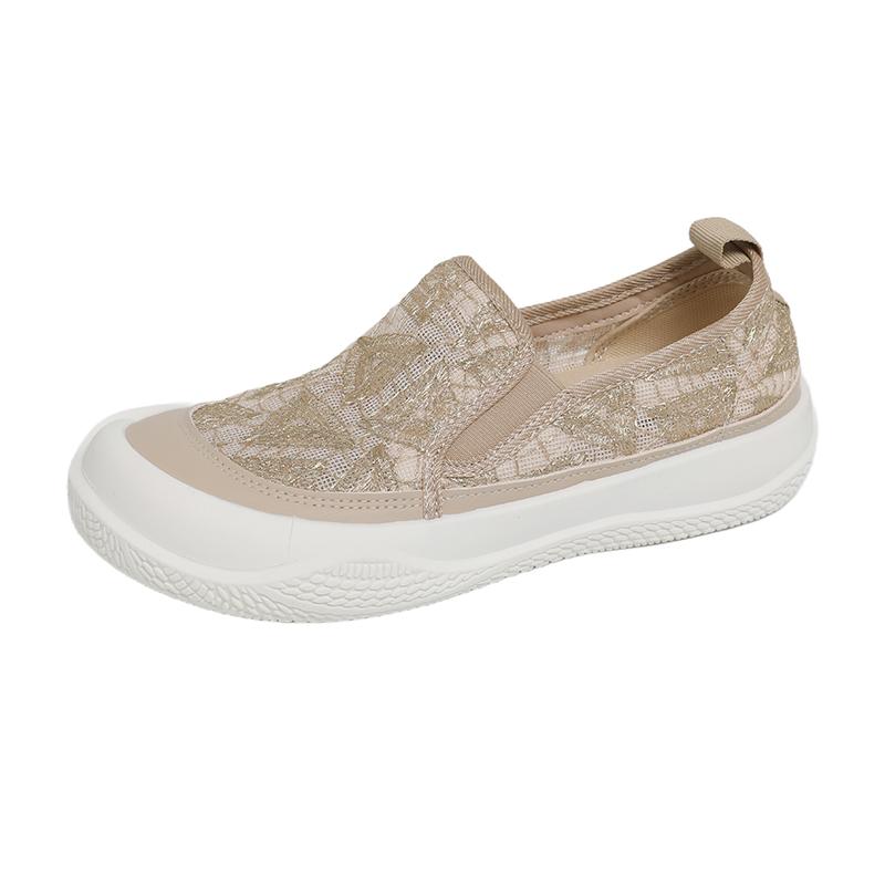 Women's Thick Bottom Fisherman Shoes Spring Summer New Style Breathable Lace Net Surface Slip-On Casual Trendy Sneakers