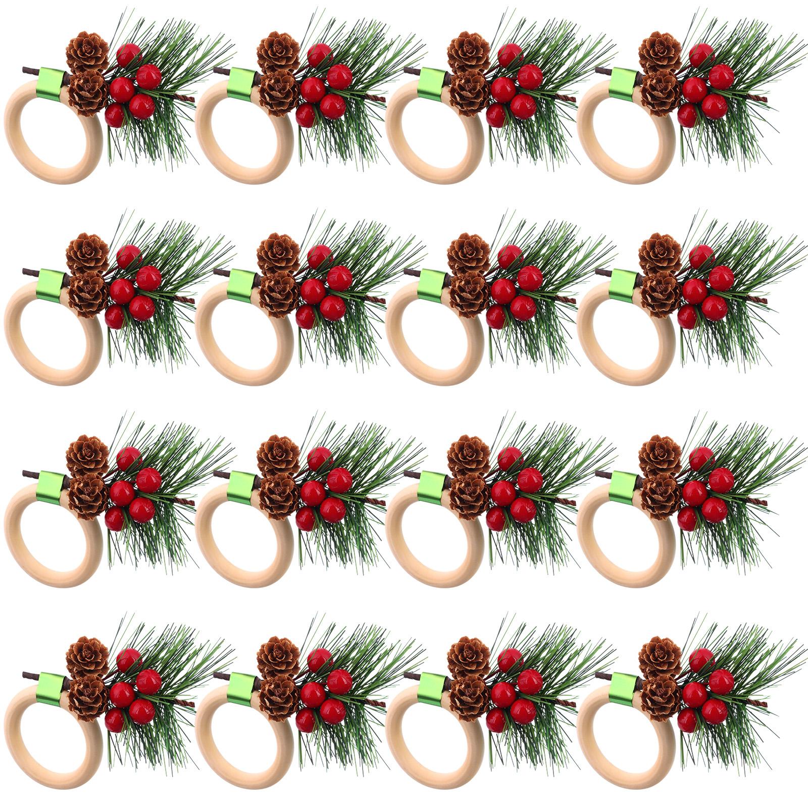 

16 шт. Рождественские держатели для салфеток с шишками, держатели для салфеток из дерева, рождественские кольца для салфеток, сервировка обеденного стола, украшения армия зеленый