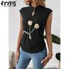 Women's Fashion Casual Summer Spring Flower Pattern Print Sleeveless Stand-Neck Blouses & Shirts