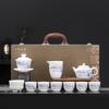 Ceramic white suet jade porcelain kung fu tea set, high-end business gifts for customers and friends
