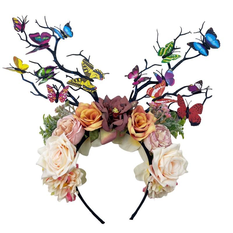 Simulated butterfly headband, fashion exaggerated simulated flower headdress, branch outfit plays the role of a head buckle