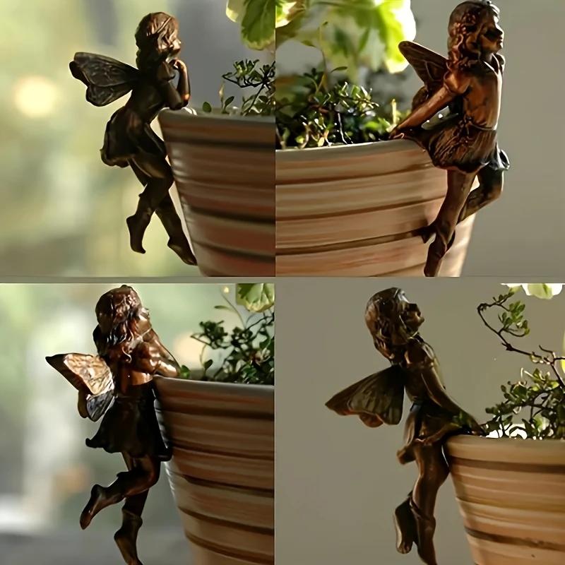 

4Pc: Enchanting Flower Fairy Resin Flower Pot Hanging Decoration Garden Decoration Suitable Flower Pot Edge Gardening Accessorie