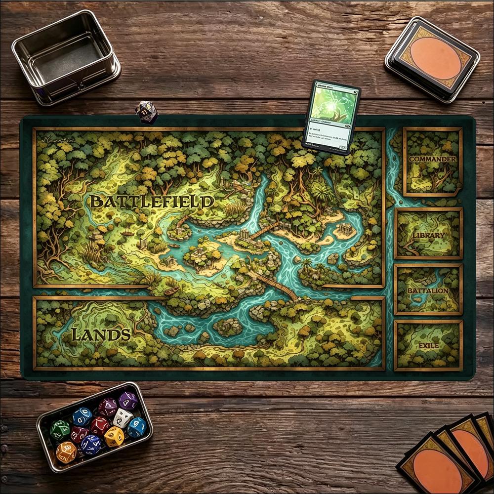 Vintage Wilderness Map Large Game Playmat Non Slip Rubberextended Mat For Card Table Games Office Workspace Keyboard Mouse Setup