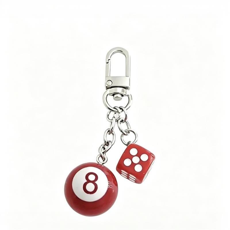 Punk Hiphop Black Dice No. 8 Billiards Keychain Y2K Pink Lucky Dice Starburst Pendant Bag Charms Hangings Ornament Accessories