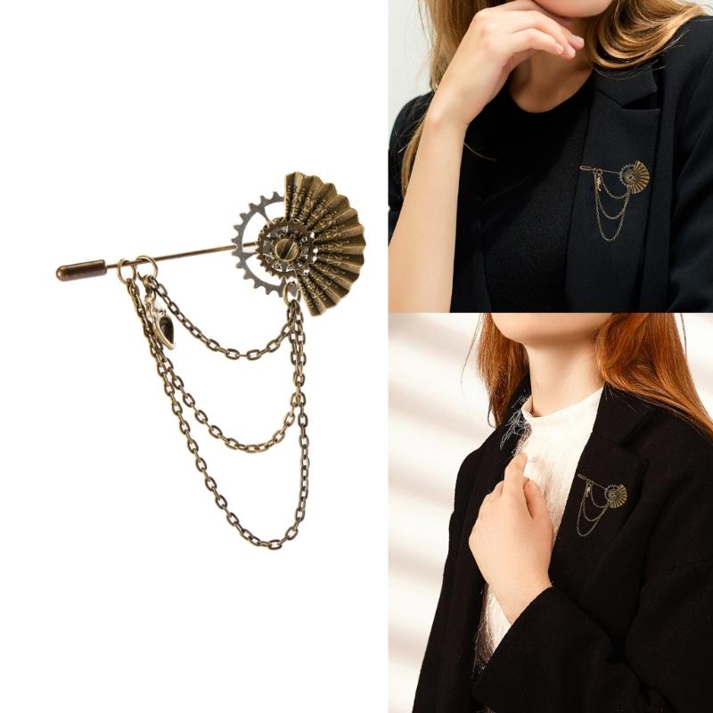 Mechanical Brooch Mechanical Chain Lapel Pin Jewelry for Hat Shirt Lapel Vintage Jewelry with Folding Fan Shirt Suit
