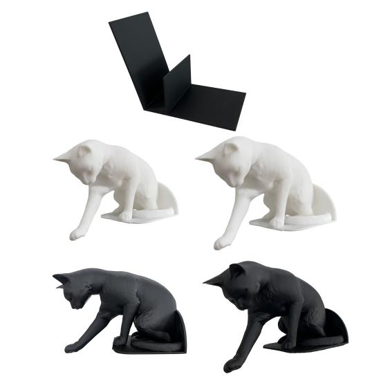 Cat Bookend Stand Matte Black Cat Paw Design Bookend Stable Non-Slip