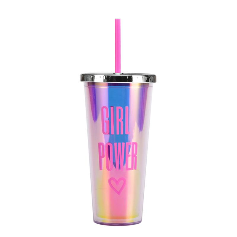 24Oz Straw Cup Leopard Print Magic Semi-Round Cover Water Cup Large Capacity Portable Double Layer Plastic Cup
