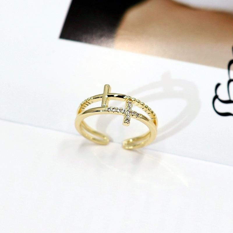 

Han exquisite light luxury slightly inlaid zircon stacked open ring female cold wind personality versatile index finger ring temperament ring