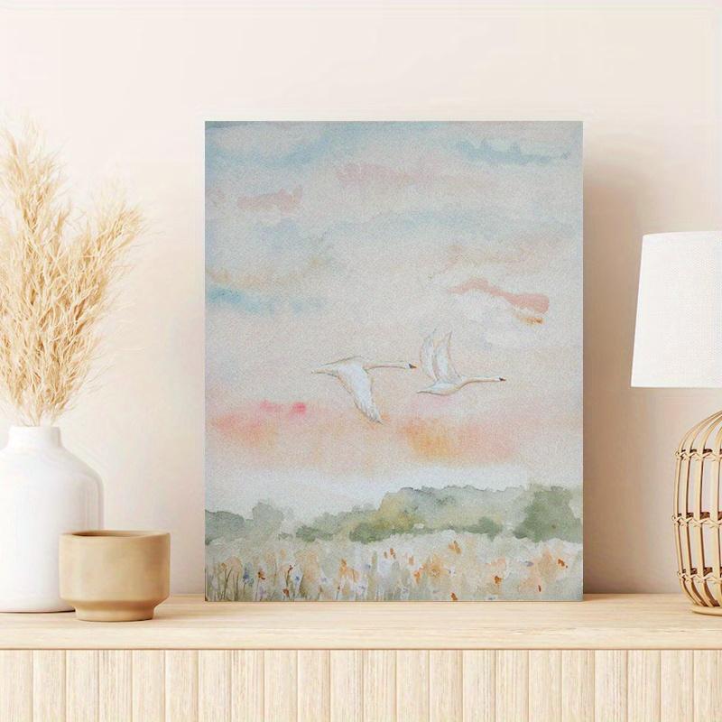 

Постер на холсте в раме «Розовый рассвет сахарной ваты», акварель, искусство с белой птицей, многосюжетный дисплей, включая крепеж 20*30cm(with frame)