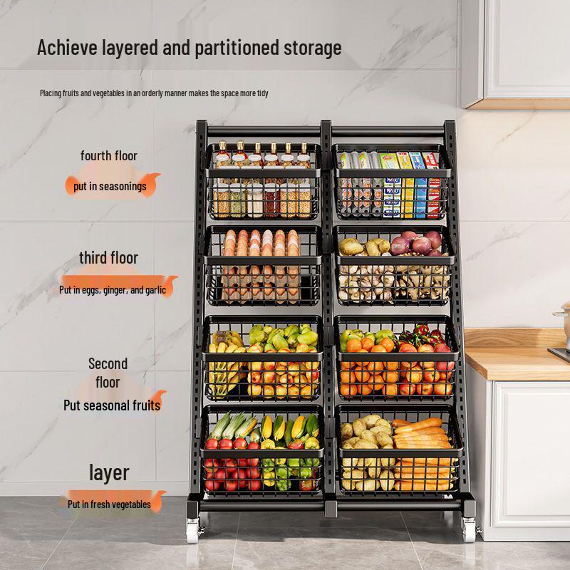 Mehrschichtiges Aufbewahrungsregal mit Rädern für Küche und Wohnzimmer für Gemüse, Obst, Geschirr und Snacks