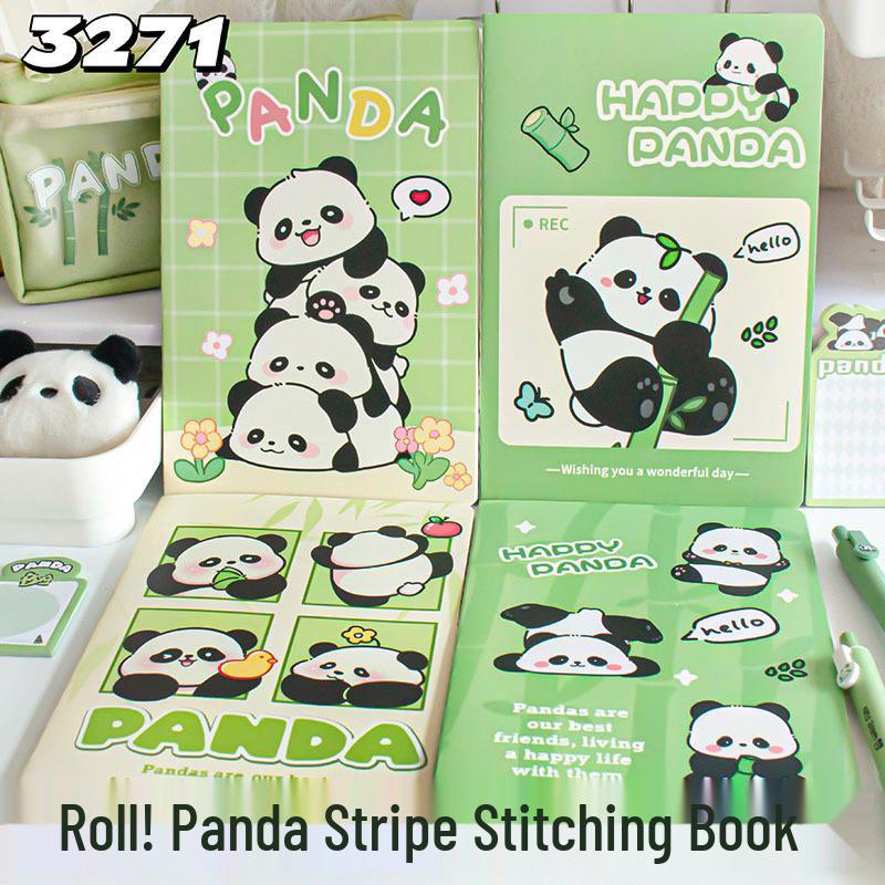 A5 Cute Cartoon Panda Lined Stitch-Bound Softcover Notebook for Students