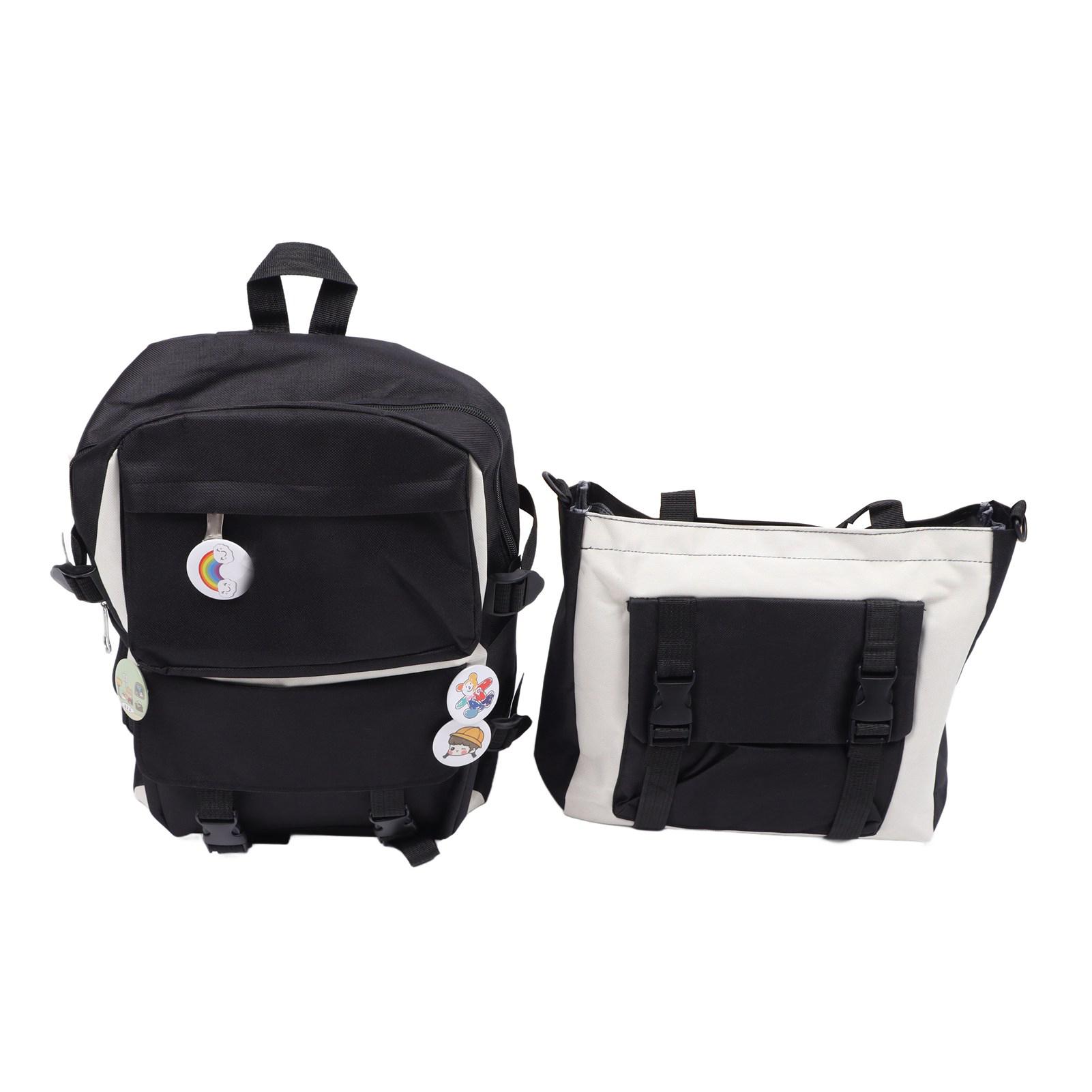 

Студенческий холщовый рюкзак, многофункциональный повседневный рюкзак с карманом на молнии чёрный