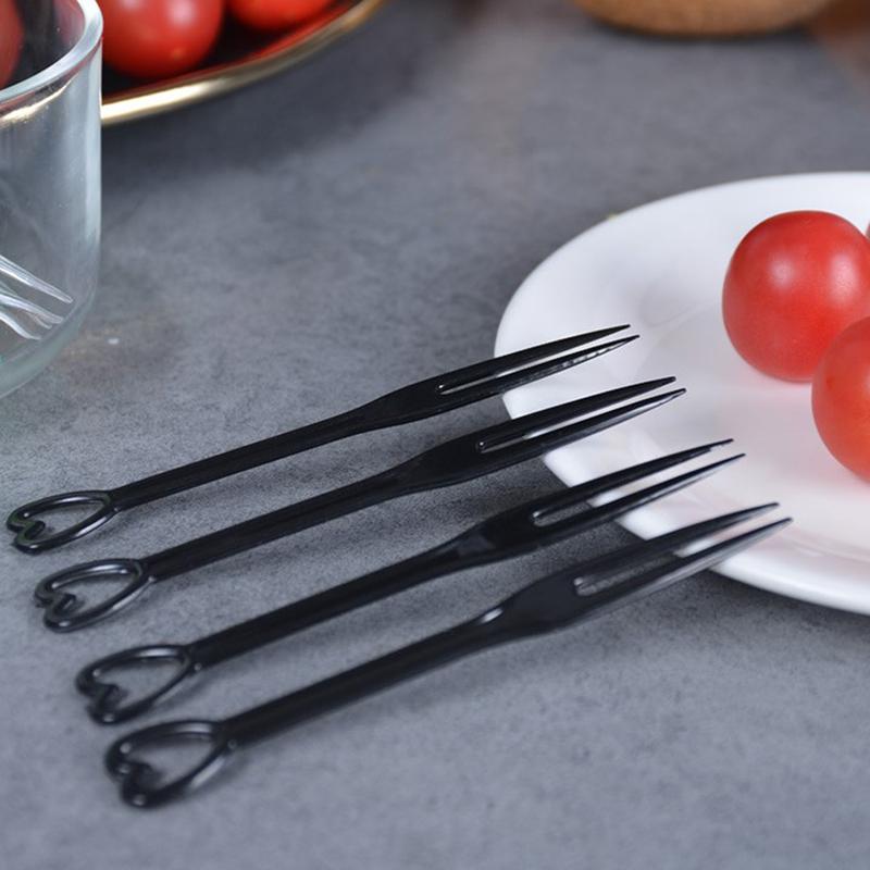 

150 шт. Мини-вилка для фруктов, одноразовые пластиковые вилки для вечеринки, вилки для фруктов чёрный