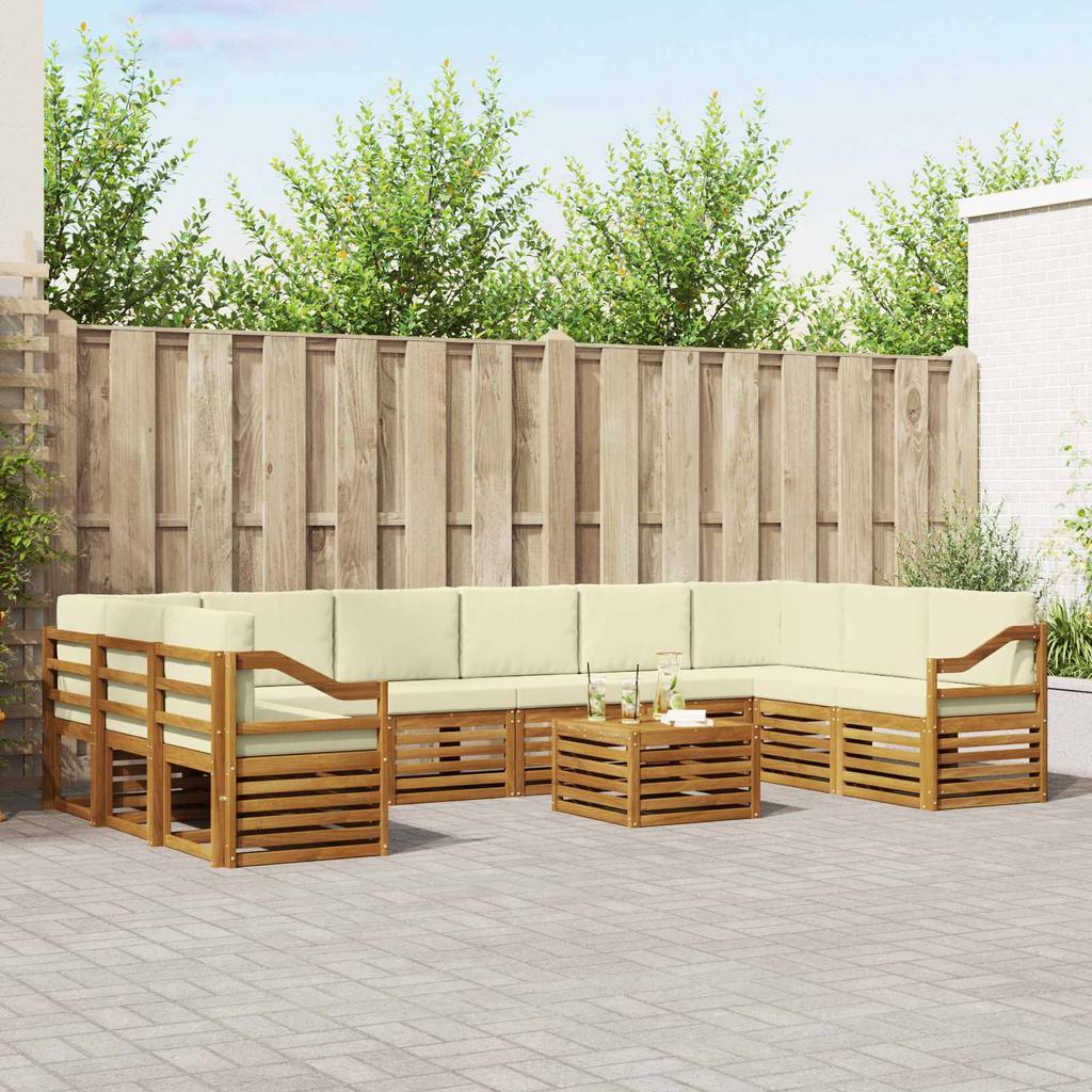 Outdoor Sofa Set 11 pcs Natural & Cream Solid Acacia Wood