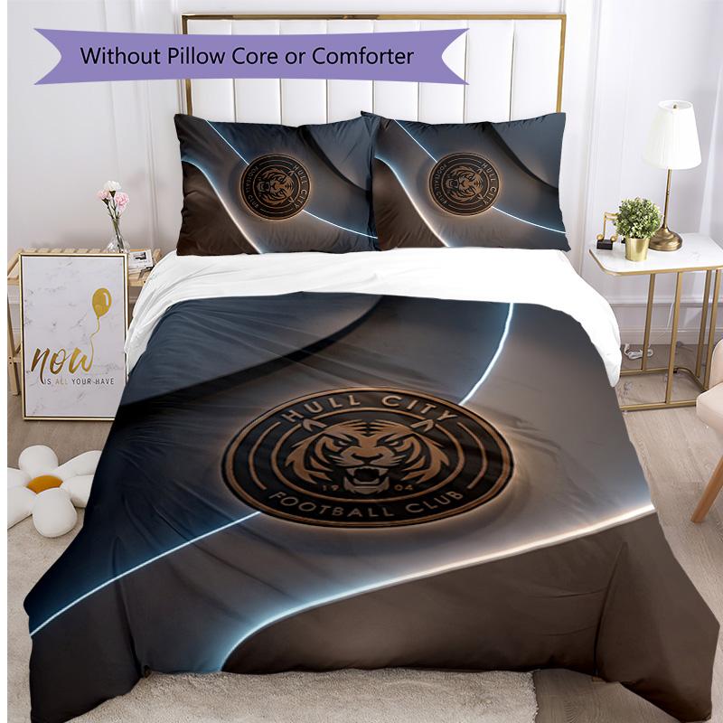 Set Lenzuola Stampato Hull City Football 3 Pezzi, Comodo Set Copripiumino per Camera da Letto Amico della Pelle