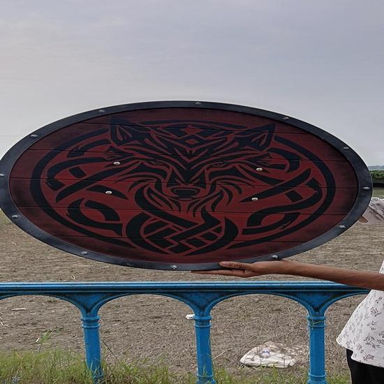 Wikinger Holzschild Handgefertigt Nordische Wolf Dekoration 60,96 cm Cosplay Requisite Geschenk Hochzeit, Thanksgiving, Chinesisches Neujahr, Weihnachten