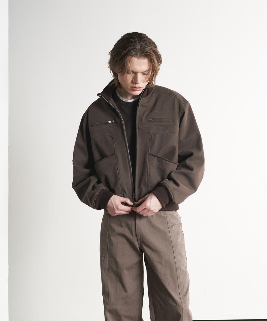 Sperone High-Neck Vintage Cotton Blouson (Brown)