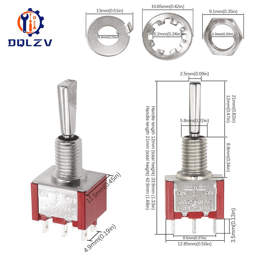 SH T80-T Series Flat Handle 6.35mm Panel Mount Mini Toggle Switch For RC Model Remote Controlller