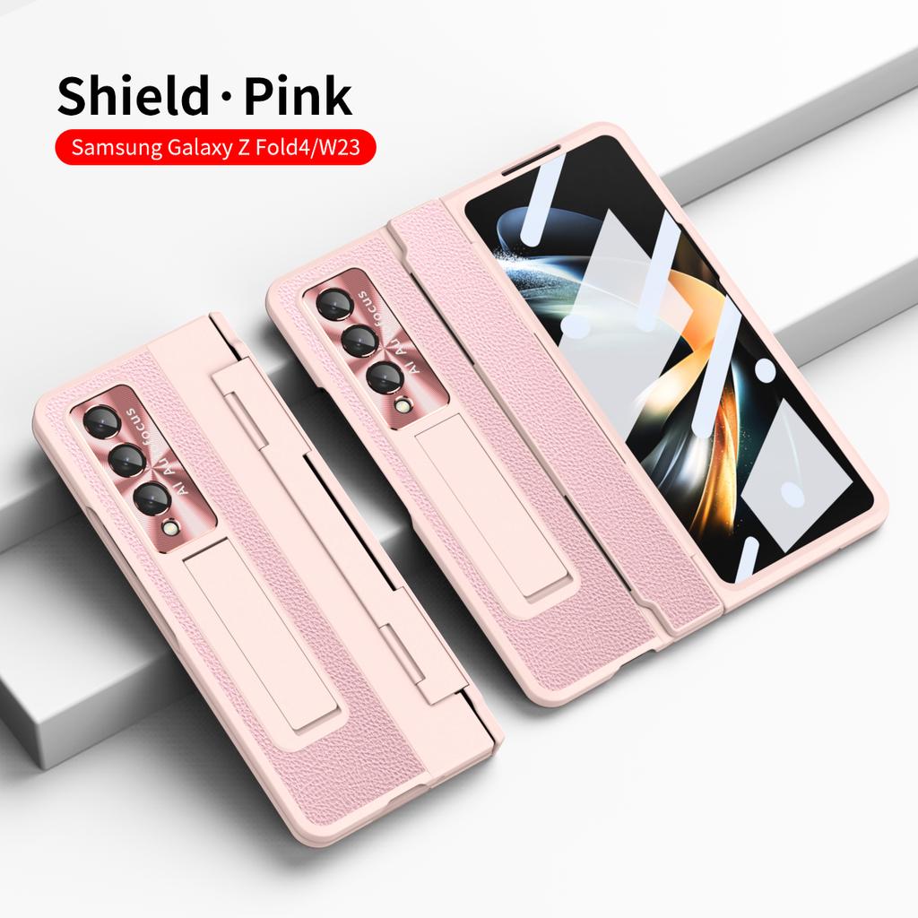 Plating Clear Armor Hinge Case for Samsung Galaxy Z Fold 6 5 4 3 with Touch Pen 360 Full Protector Shockproof Kickstand Cover