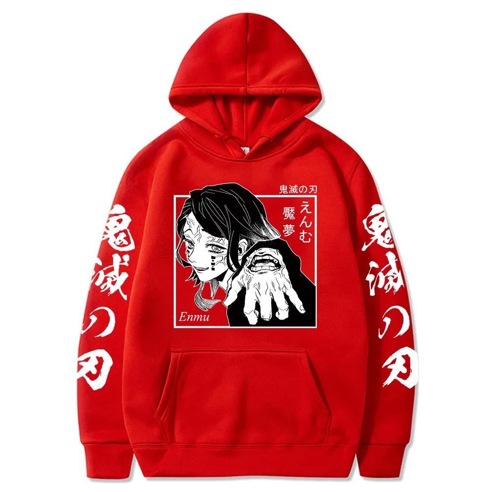 Harajuku Anime Muzan Kibutsuji Enmu Hoodies Pullover Men Fashion Cartoon Kimetsu No Yaiba Graphic Casual Oversize Sweatshirt