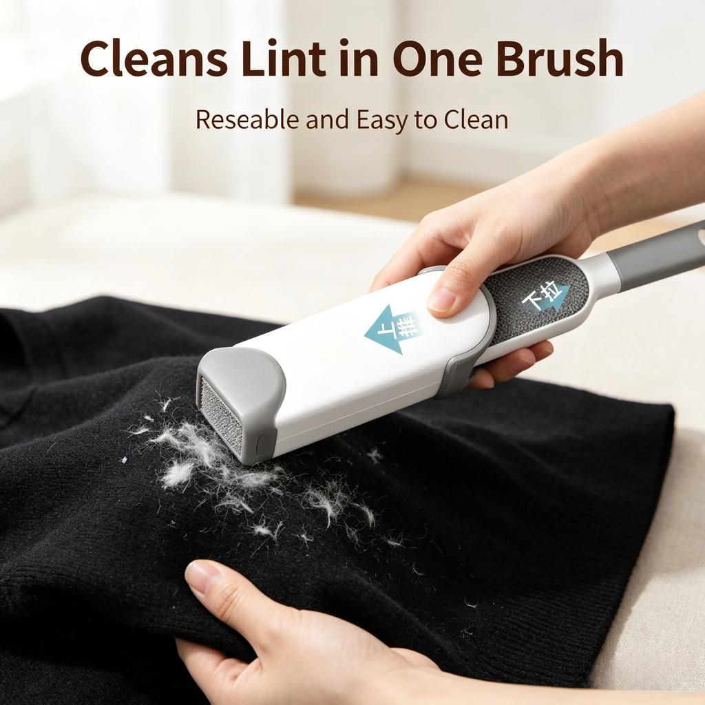 Lint Remover Brush with Retractable Storage Box Clothes Pet Hair Remover Static Brush Dust Fur Removal Tool