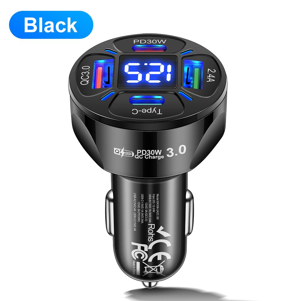 

100W Type C Charger Digital Display Car USB Charger Fast Mobile Phone Charging Adapter For iPhone Xiaomi Huawei Samsung Charger чорний