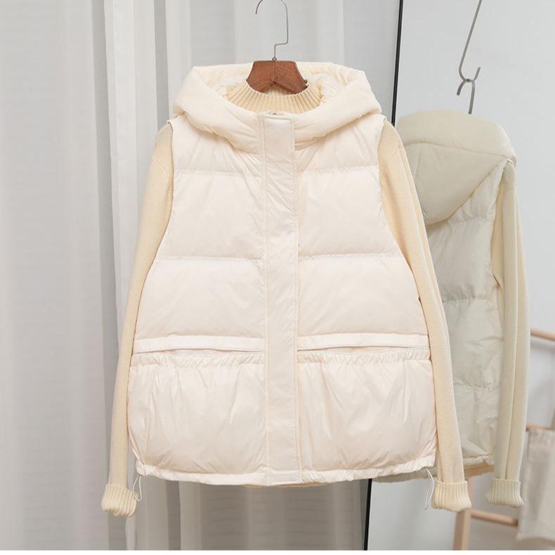 White Duck Down Jacket, Vest Women's Short Model, New Light and Thin Outer Wear Hooded Vest In Autumn and Winter
