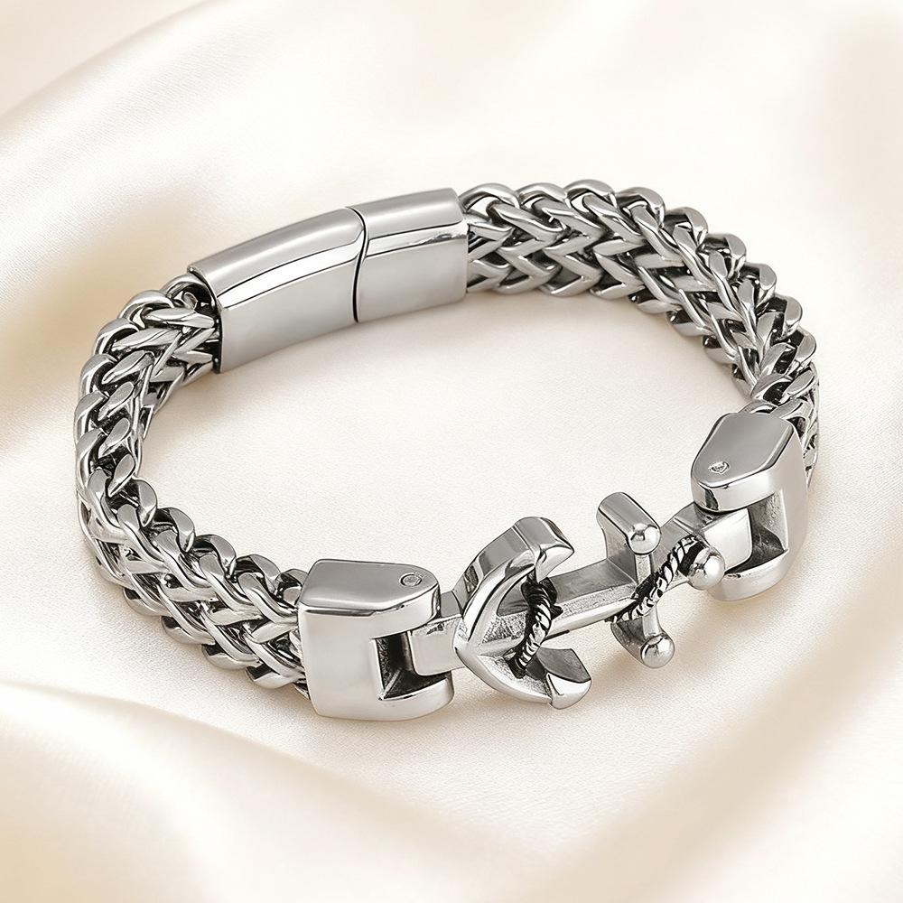 Stainless Steel Double Row Cuban Link Bracelet for Men Women Polished Geometric Style 12mm Width Jewelry