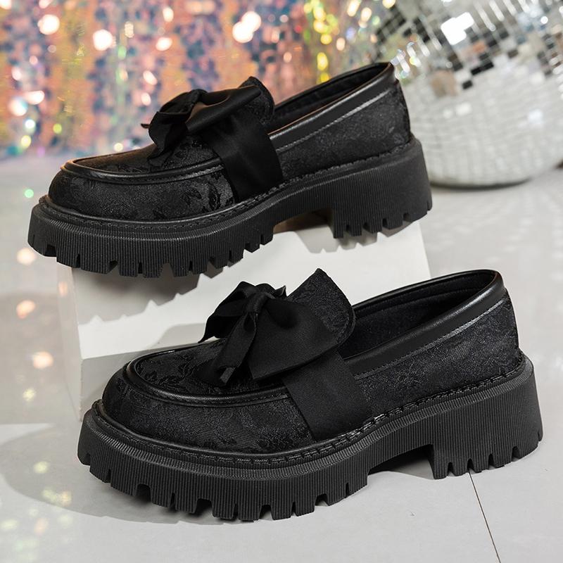 Fashion Women's Loafers Fashion Bowknot Platform Womens Shoes 2025 New Flower Embroidery Flats Woman Plus Size Thick Bottom Casual Shoes
