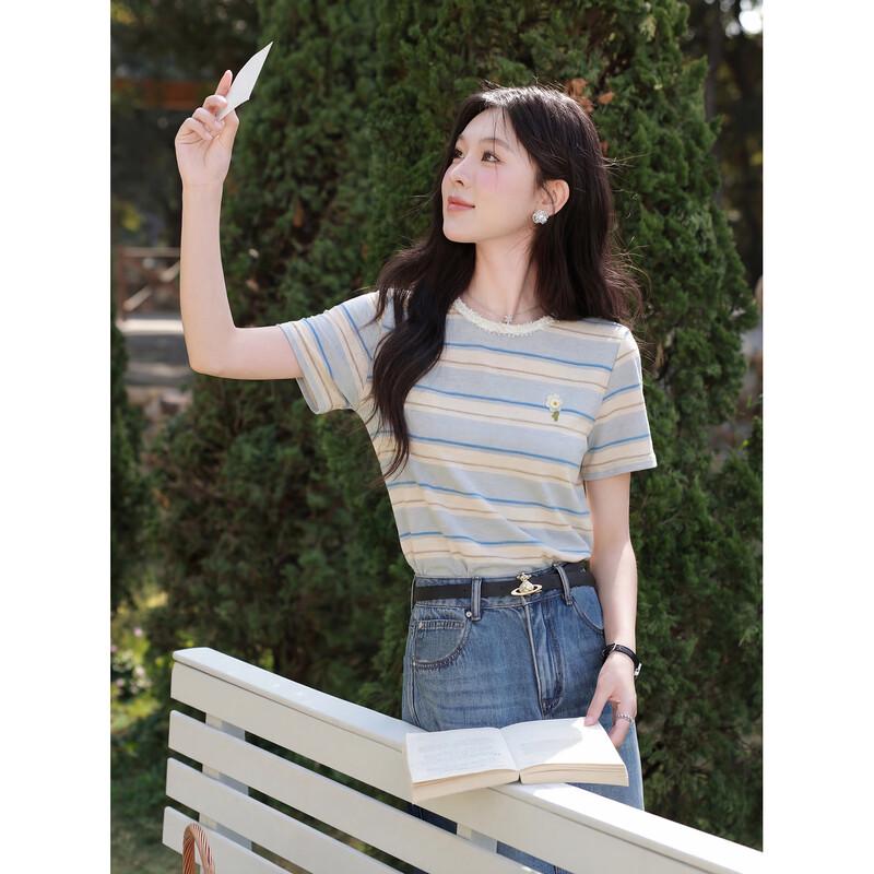 Women s French Style Blue Striped T-shirt S