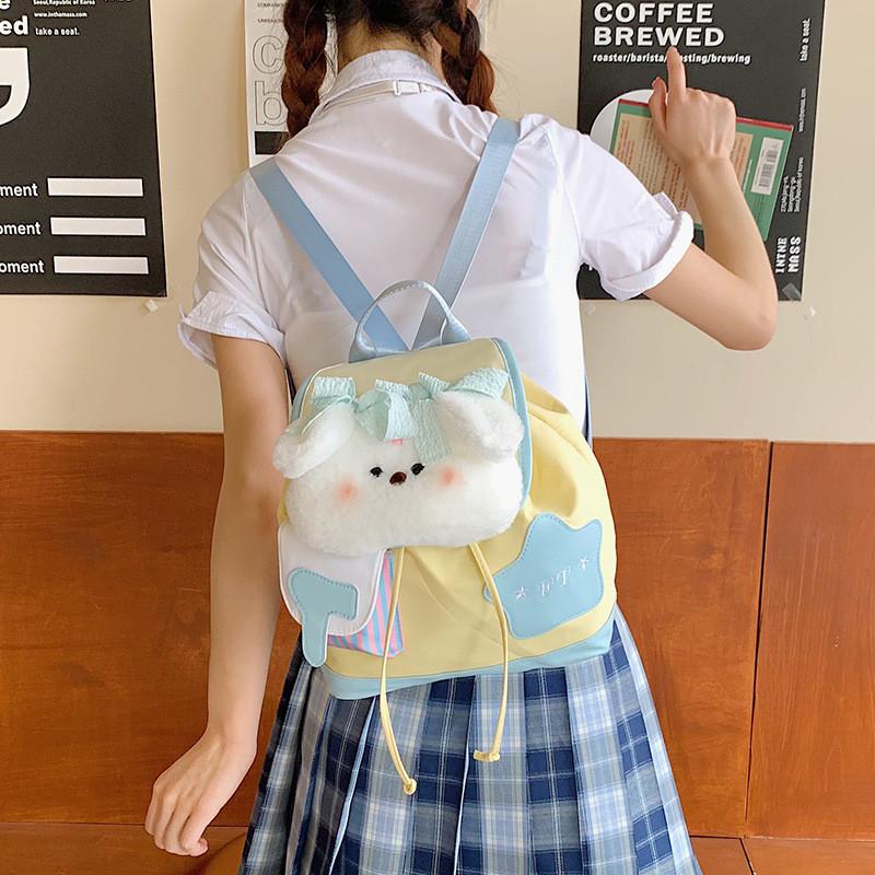 Minimalist Girls Nylon Doubleshoulder School Bag With Color Block Design For Daily Use