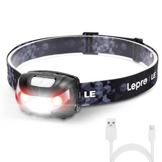 Lepro Headlight Rechargeable 300lm High Brightness LED Fishing Headlamp USB-C Charging Climbing White Red Light5 Lighting Modes 3 Hours Full Charge 37