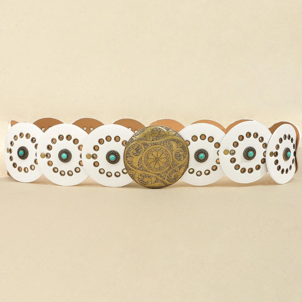 Exaggerated Wide Boho Disc Belt Rivet Carved Buckle Waist Belt Woman Vintage Belt  Dress Decoration