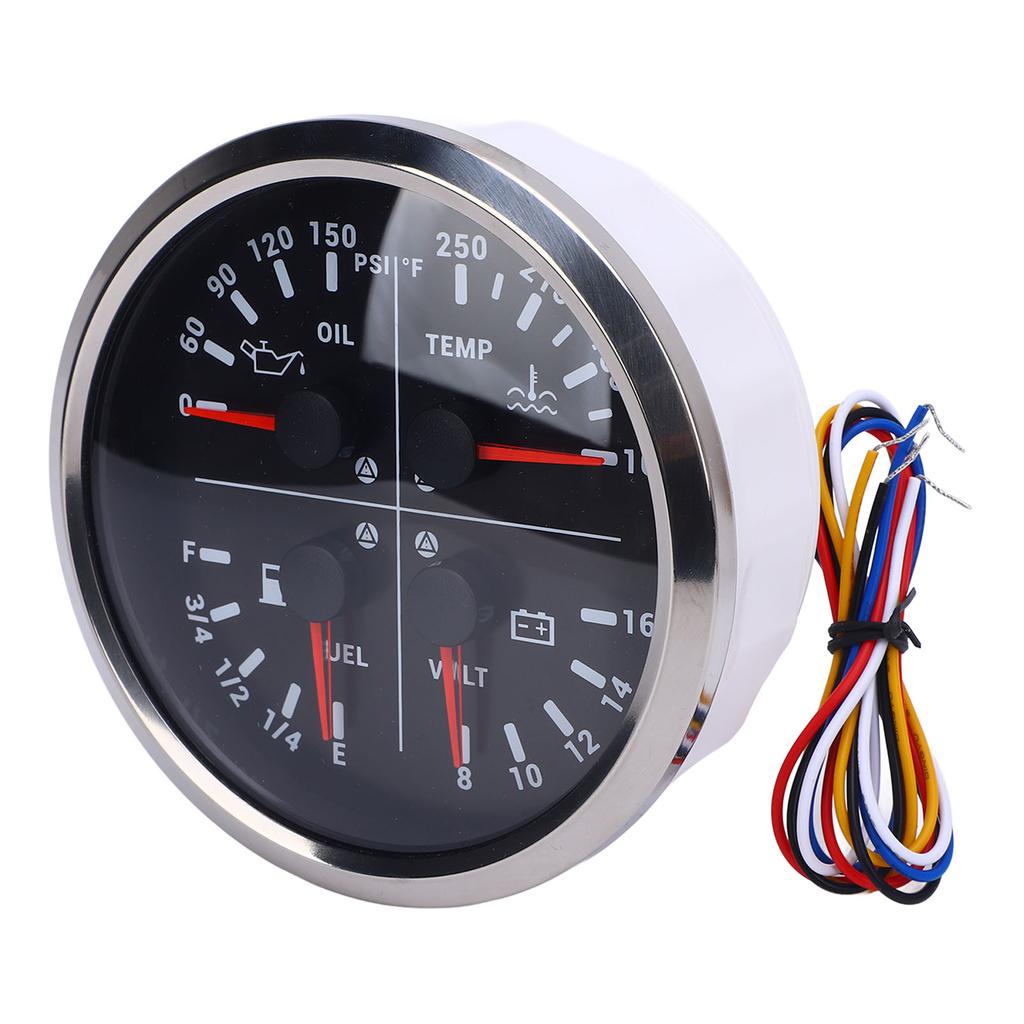 110mm 4 3 8in 4 in 1 Multifunction Gauge DC 12V 0 150PSI Oil Pressure Fuel Level 100 250 Fahrenheit  Water Temp 8 16V