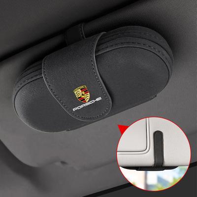 Clip para Gafas de Visera Solar de Coche de Ante Caja de Almacenamiento para Gafas de Sol Soporte Para Porsche Macan 911 718 Panamera Boxster Cayman 918 Accesorios