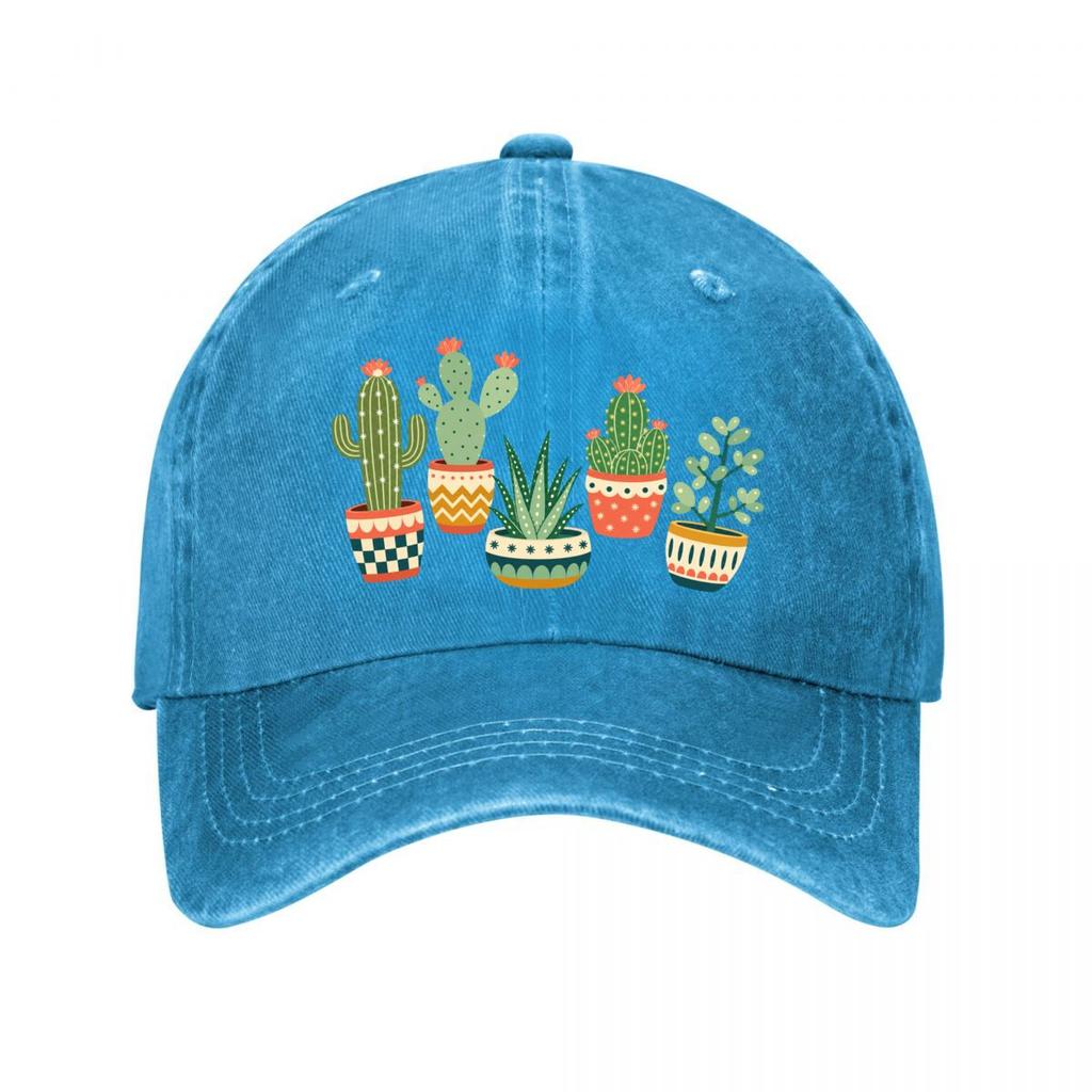 Playful Desert Plant Parade Illustra New Vintage Washed Cotton Baseball Cap Sun Hats