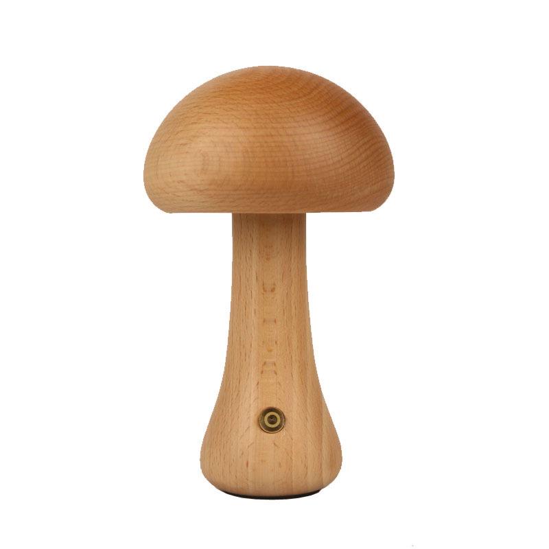 Dimmable Wooden Mushroom Night Light - USB Rechargeable Bedside Lamp with Eye Protection