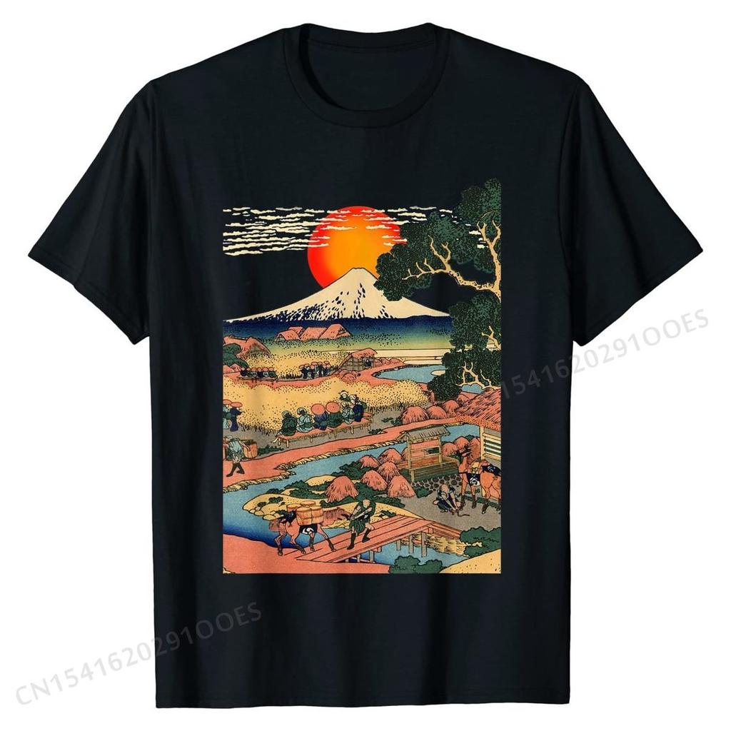 T-Shirt, Edo Japan Scenery, Sunset at Mount Fuji Ukiyo Tops & Tees Special Casual Cotton Men Tshirts Printed On