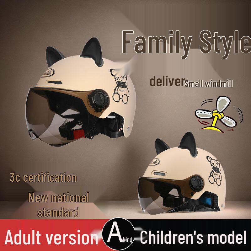 Certified Electric Motorcycle Helmet with Cat Ears - Unisex, Cute, Simple Summer Riding, Sun Protection