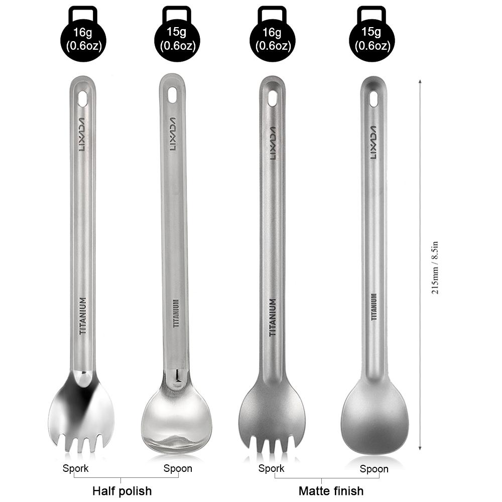 Lixada Ultraleichtes Titan-Löffel- und Göffel-Besteckset mit langem Griff, tragbarer Abendessenlöffel für den Außenbereich