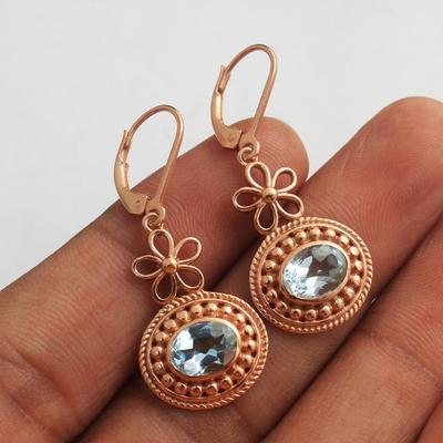 Orecchino con chiusura a leva con topazio blu placcato oro rosa Gioielli da donna in argento sterling 925 con pietra portafortuna di dicembre